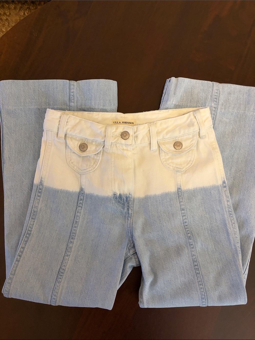 Ulla Johnson Martyna High Rise Tie Dye Ombré Cropped Flare Jeans Blue Casual